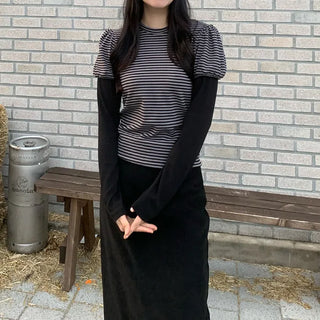 Layered double puff stripe T-shirt