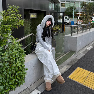 Fur Hood Cable Knit