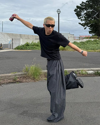 Side-tuck denim slacks