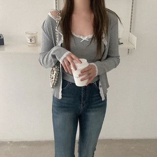 [SET] Lace Sleeveless Cardigan Set
