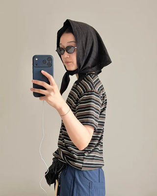 Multi-striped short-sleeved T-shirt