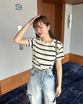 Striped short-sleeved knit