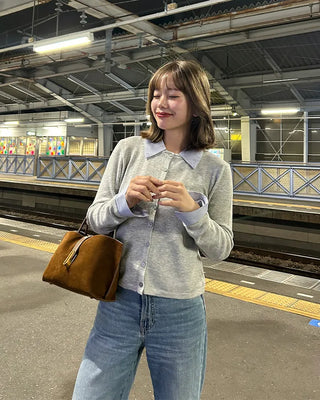 Shirt-layered cardigan