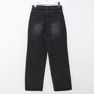 Washed straight black denim pants