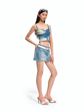 Equestrian Color-Block Denim Corset