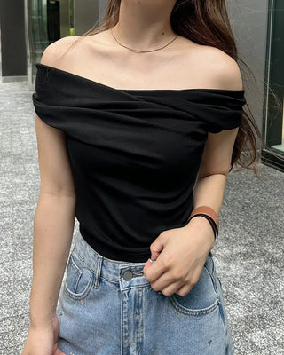 Drape off-shoulder T-shirt