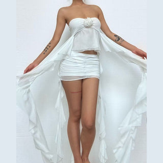 Ruffle flower applique slit solid tube top