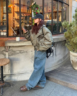Balloon wide denim pants