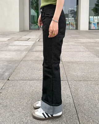 Low-rise striped flare denim pants