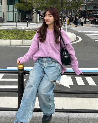 Colorful V-neck loose-fit knit