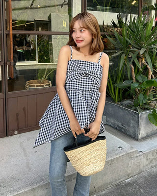 Checked ribbon camisole