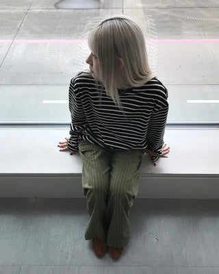 Round neck striped long-sleeve T-shirt