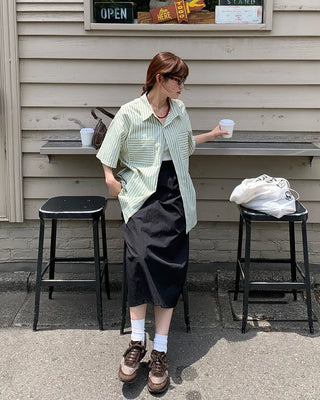 Oversized Striped Pocket Shirt