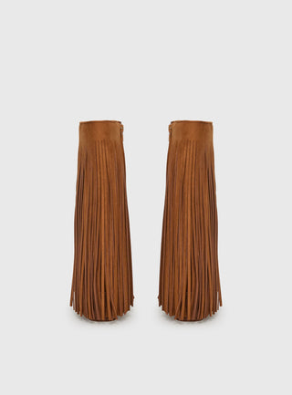 Wild Card Tassel Faux Suede Boots Brown