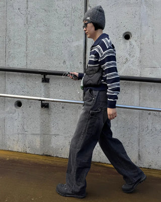 Striped polo collar knit