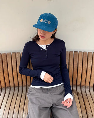 Layered Button Long T-Shirt
