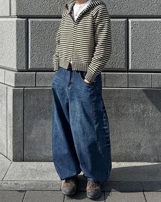 Oversized striped hooded zip-up