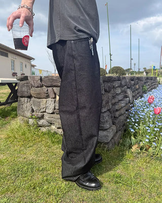 Non-faded striped denim pants