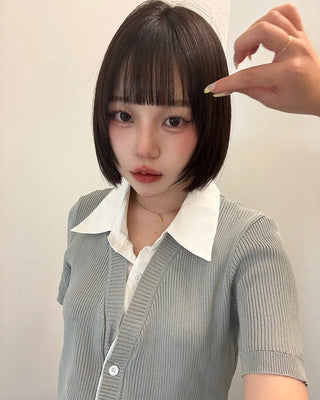 Shirt-style short-sleeved cardigan