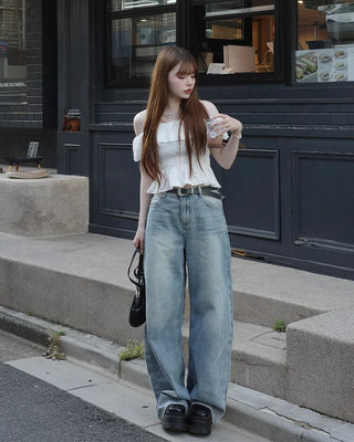 Smoked Frill Off-Shoulder Blouse
