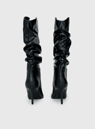 Pop Style Scrunched Pointed Toe Boots Black