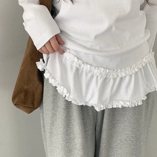 Frilled layered long-sleeved T-shirt