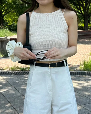 Knit halter neck gathered camisole