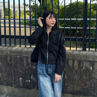 Simple velour short jacket