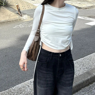 Side-shirred cropped T-shirt