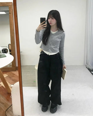Layered Cropped Rib Cardigan