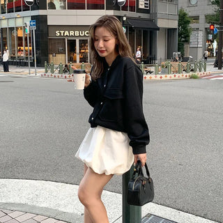 Shirred balloon mini skirt