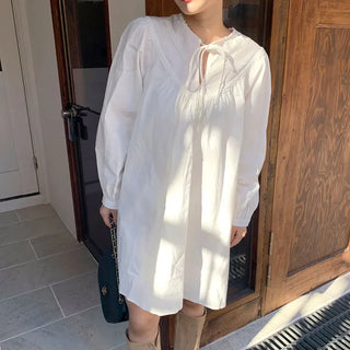 White Shirred Mini Dress