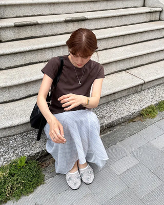 Checked sheer long skirt