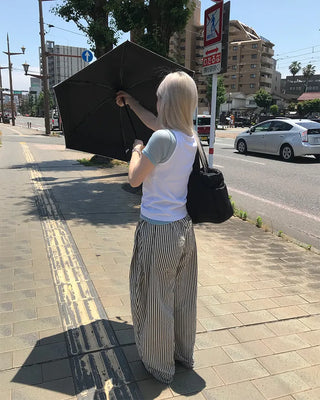 Striped pants with string waistband