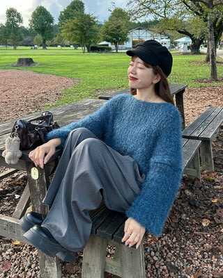 Long-sleeved shaggy knit