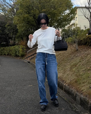 Simple brushed-back round neck long-sleeve T-shirt