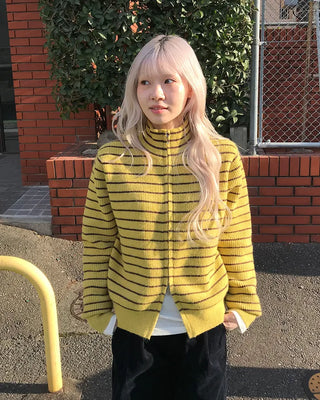 Striped knit zip-up