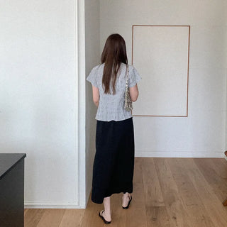 Wrinkle stripe border short-sleeved shirt