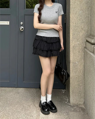 Ribbon Stitch Half-Sleeve Knit