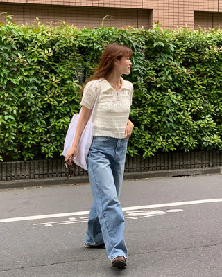 Washed wide-leg denim