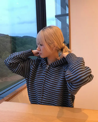 Striped knit hoodie