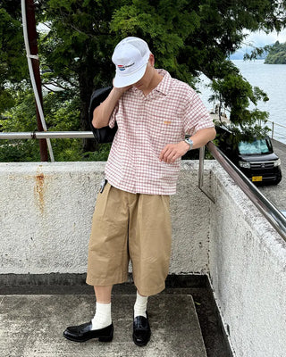 Checked embroidered short-sleeved shirt