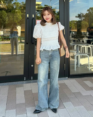 Washed wide denim pants