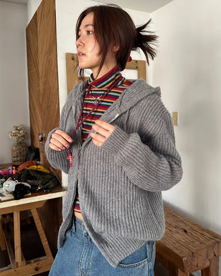 (Unisex) Rib-Knit Zip-Up Hoodie