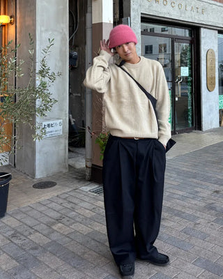 Cotton pintuck wide-leg pants