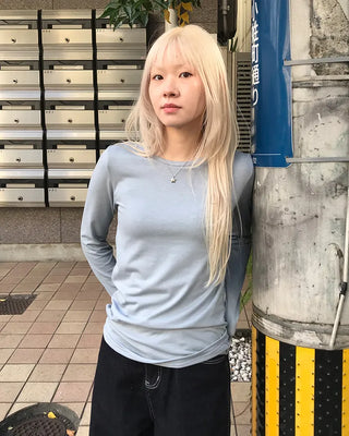 Round neck rayon long-sleeve T-shirt