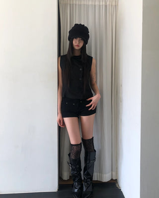 High-neck button-up vest