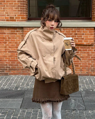 High-neck short trench coat