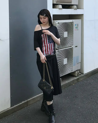 American print short-sleeved shirt
