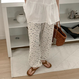 Floral print waffle jogger pants